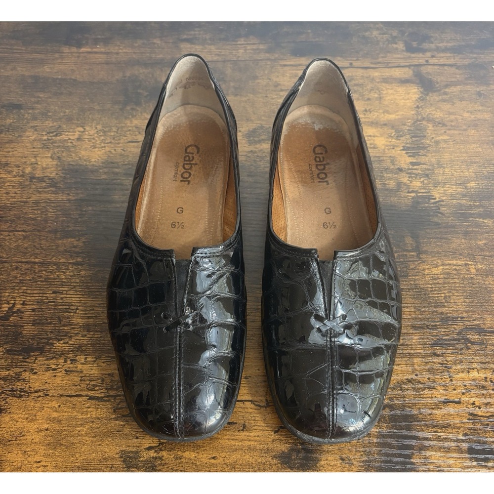 Gabor‎ Ballet Loafers Womens Sz 9 Black Patent Leather Reptile Print
